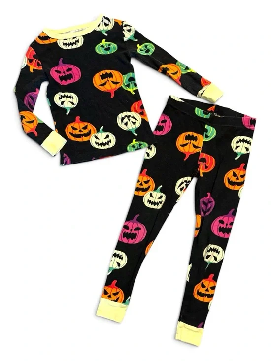 Kids Halloween Pumpkin Pajama Set - Black with Multicolor Jack-o'-Lanterns
