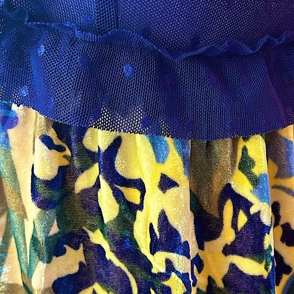 Free People Mini Dress XS Blue ruffle plunging neckline velvet burnout babydoll