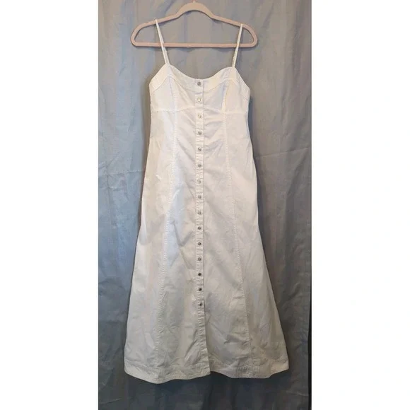 Free People Just Jill White Cotton Maxi Dress M Boho Cottagecore Festival Denim