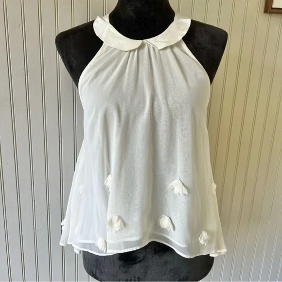Free People Sleeveless Ivory Flower Appliqué Flowy Top