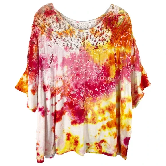 We the Free People Small Top Handmade Tie Dye‎ Daffodil Darling Yellow Pink 410