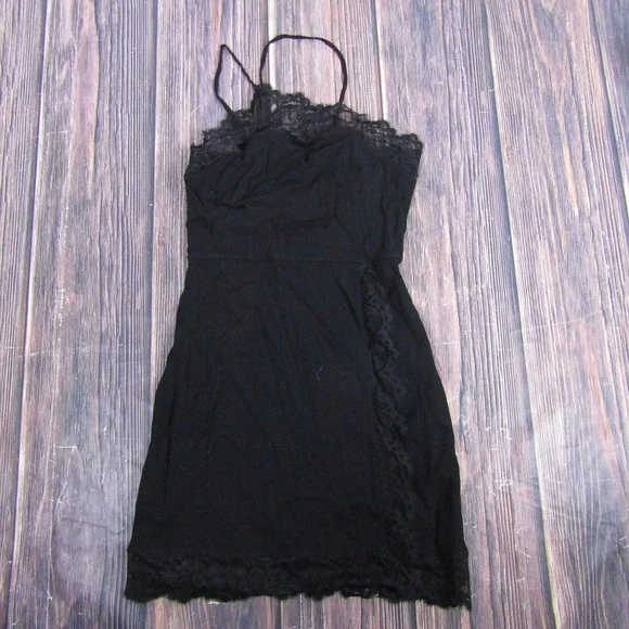 Free People Dress Womens Small Black Lace Trim Slip Spaghetti Strap OB1031310‎