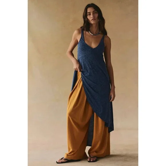 Free People Free-est Cassidy Maxi Tank Top Asymmetrical High Low Blue XS 289496