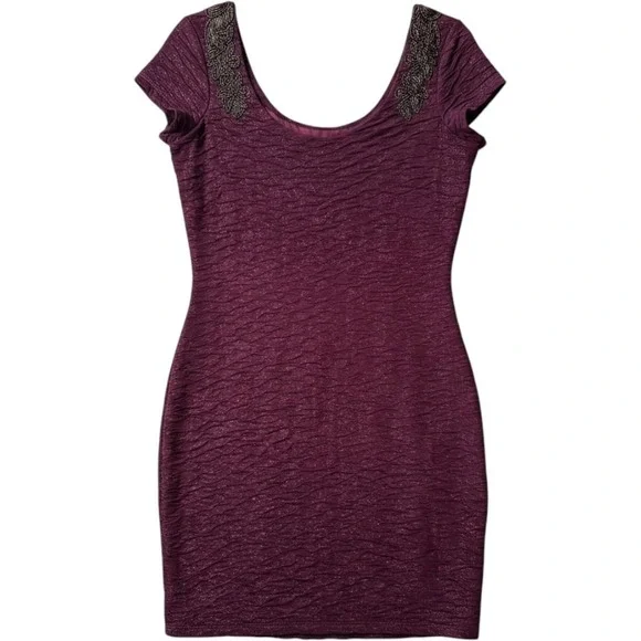 Free People Bodycon Dress S Purple Beaded Open Back Textured‎ Whimsigoth