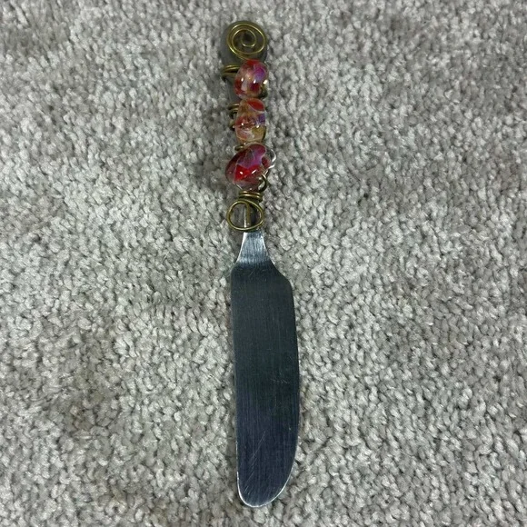 Butter Spreader Red Glass Bead Wire Wrapped Artisan Cheese Knife Silver