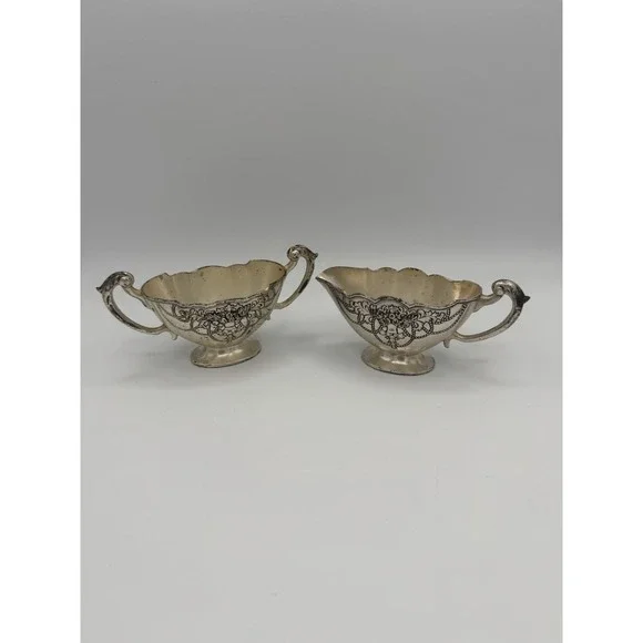 Lady‎ Claire Silver Plated Creamer And Sugar Bowl  Set C235 Japan
