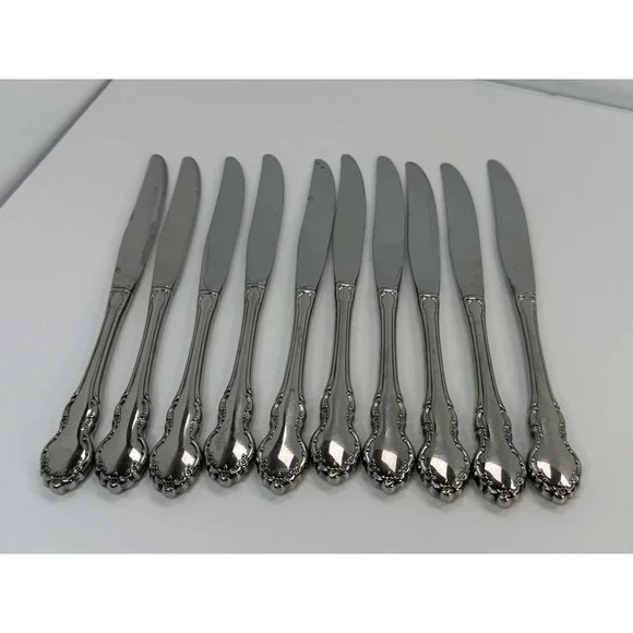 Dinner Knives Tennyson Oneida Community Heirloom Cube Stainless Flatware Lot 10