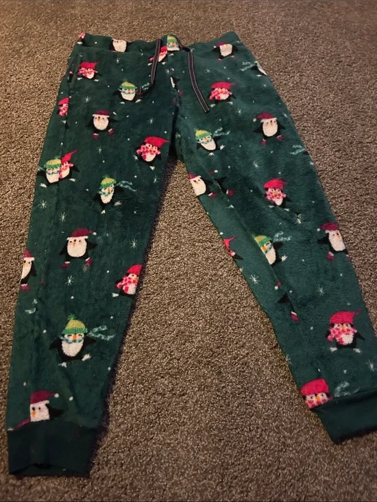 Kids Plush Penguin Pajama Pants - Green