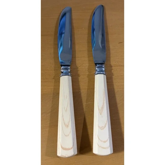 Williams Sonoma Faux Bois Ivory Resin Handle Dinner Knives Set of 2 Replacement