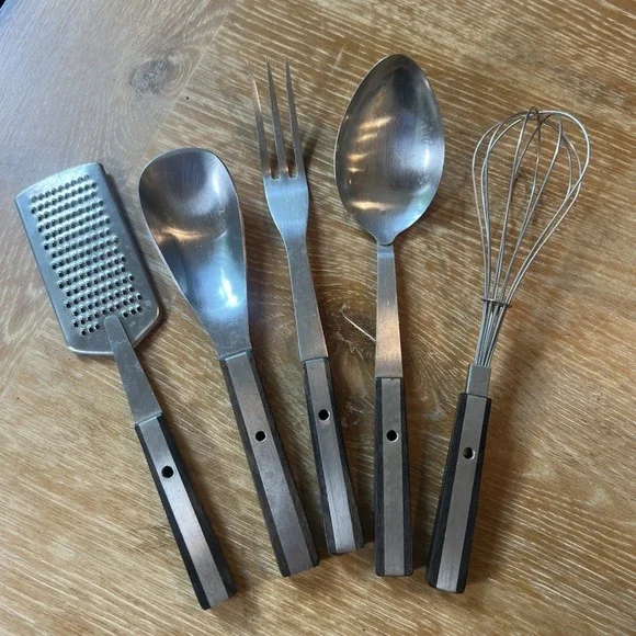 Vintage Vernco Stainless Steel Wood Handle Kitchen Utensils Lot of 5