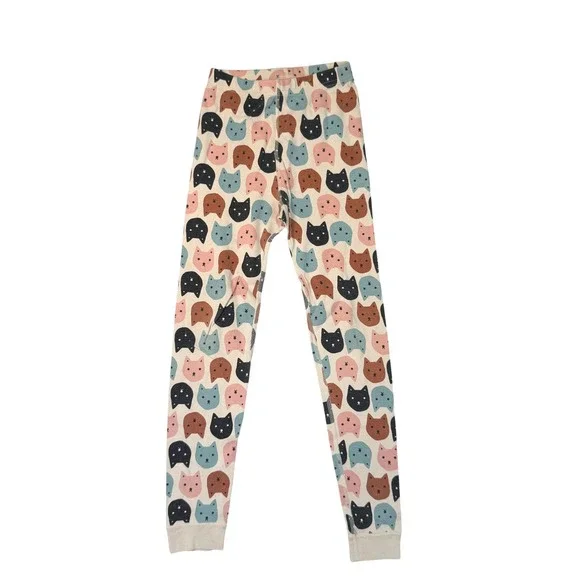 Hanna Andersson Kids US 10 Cat Face Organic Cotton Pajama Pants Long Johns Cream