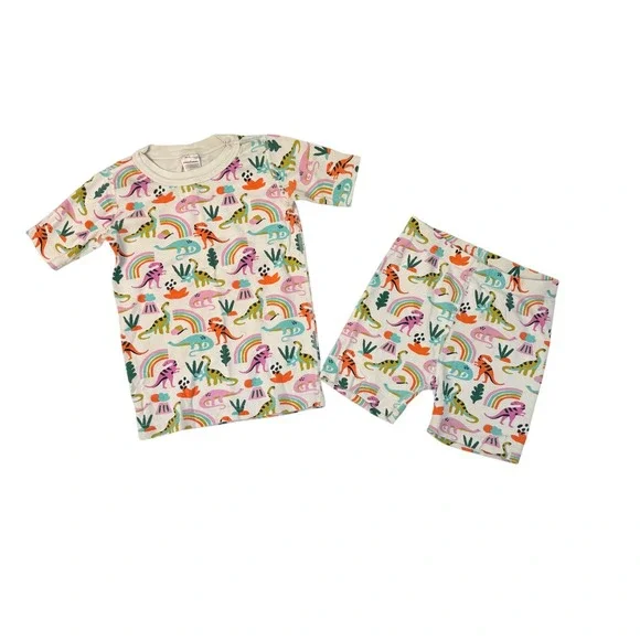 Hanna Andersson Kids Pajama Set Size 8 130cm Dinosaur Rainbow Organic Cotton PJs