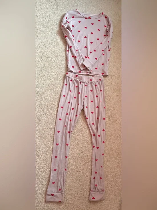 Cat & Jack Pink Heart-Print Pajama Set - Girls Long Sleeve Top & Pants