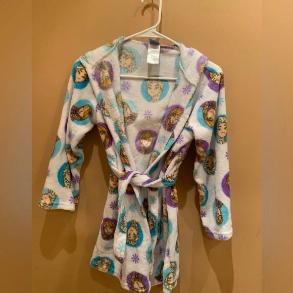 Disney Frozen Elsa Girls Bath Robe Bathrobe Size 8 Medium Fleece Cover Up
