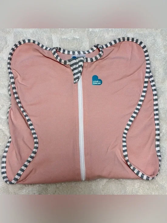 Love To Dream Baby Swaddle - Dusty Pink with Stripe Trim Size Small