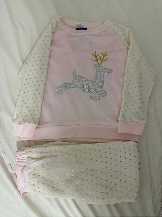 Kensie Girl Pink and Cream Reindeer Pajama Set