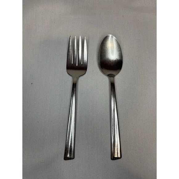 WM Rogers Glossy Stainless Steel Silver‎ Serving Fork & Serving Spoon Set 2pcs