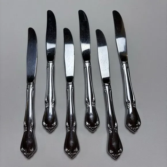 VTG Oneida Oneidacraft Deluxe Chateau Stainless Flatware Hollow Dinner Knives 6