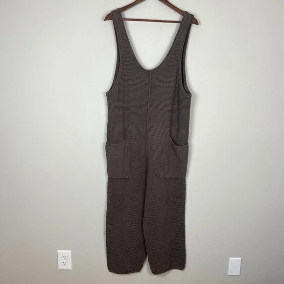 Free People‎ Beach Hailee Sweater Jumper Overalls Large Taupe FP Knit Pockets L