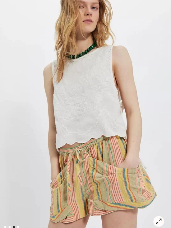 Free People Good Fortune Stripe Shorts Drawstring Wrap Pocket Boho Size XS