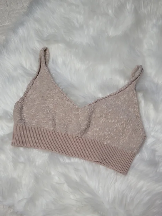 FP Beach Boho Crop Top Beige Knit Small