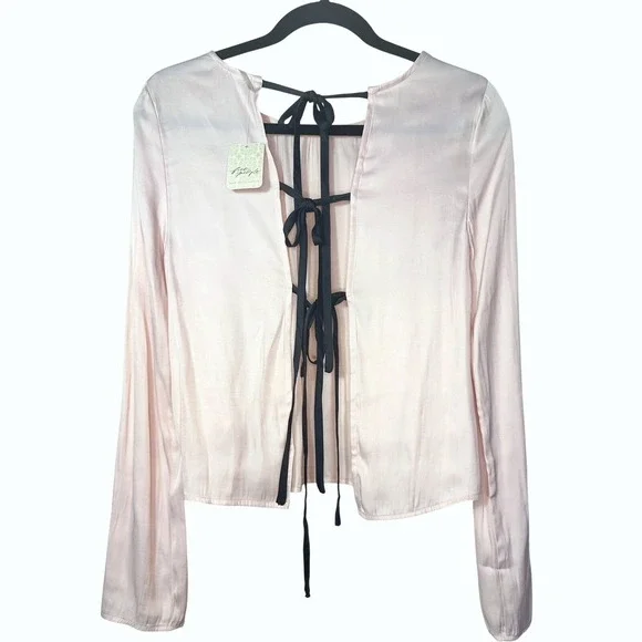 Free People Arabella Blouse Tie Back Pink Sz XS NWT Romantic Coquette Balletcore