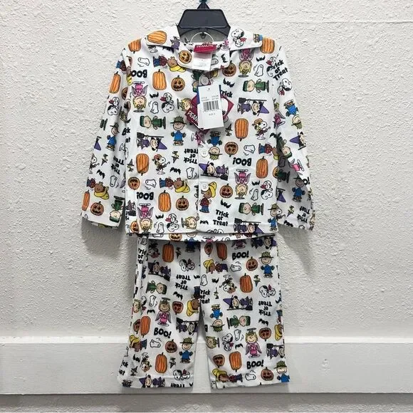 Peanuts Halloween Button Down Unisex Pajama Set NWT 4