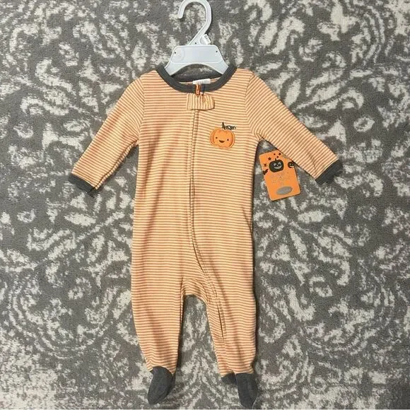 Bon Bébé Baby Halloween Pumpkin Footie Zip Up Pajama NWT 0-3 Months
