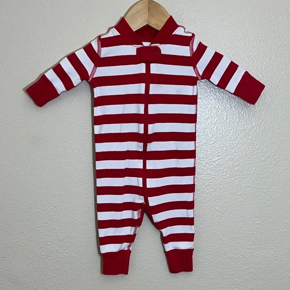 Hanna Andersson Red White 100% Organic Cotton Striped One Piece Pajamas