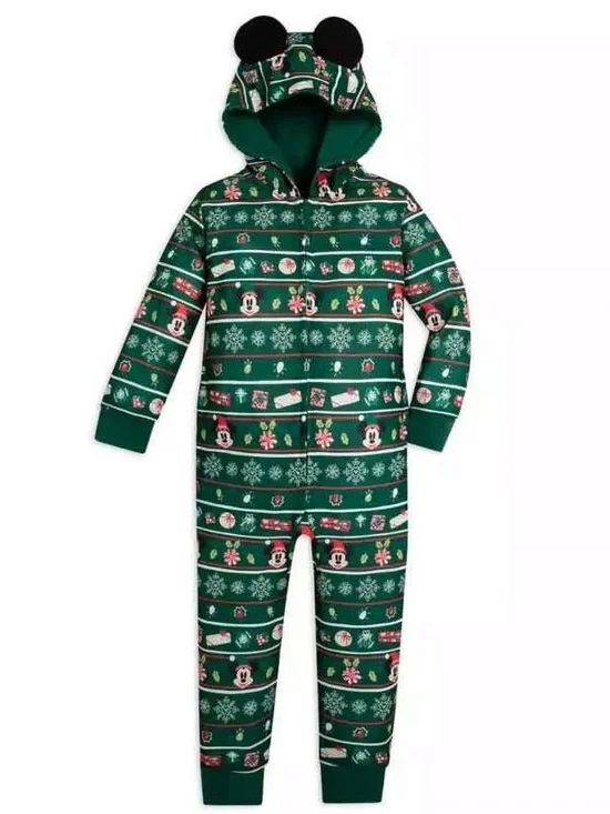 Disney Holiday Mickey and Minnie One-Piece Hooded Pajamas - Kids Size 11/12