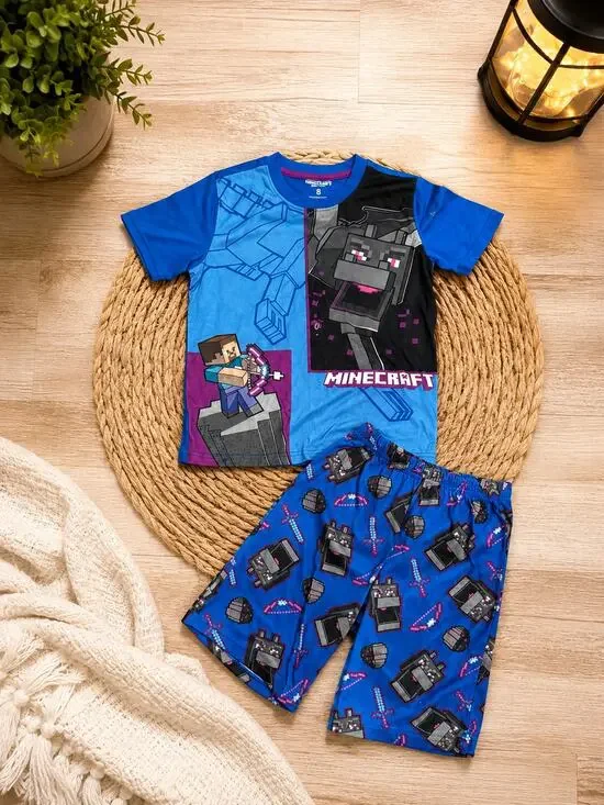 Minecraft Boys 2-Piece Pajama Set Size 8 Blue Short Sleeve Shirt & Shorts