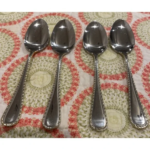 Oneida Golden Belmont Stainless‎ Rope Edge Gold Teaspoon Spoons Set Of 4 VTG
