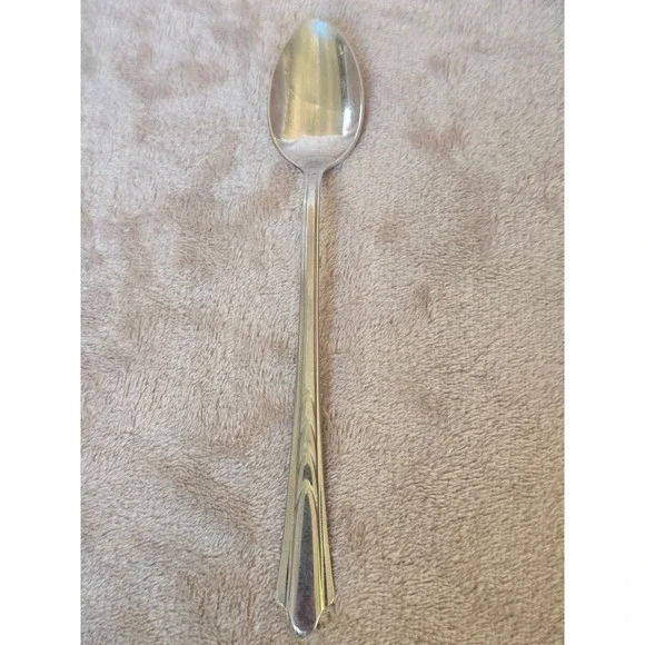 Vintage Stainless USA Long Handle Iced Tea Spoon Art Deco Tiered Design Flatware
