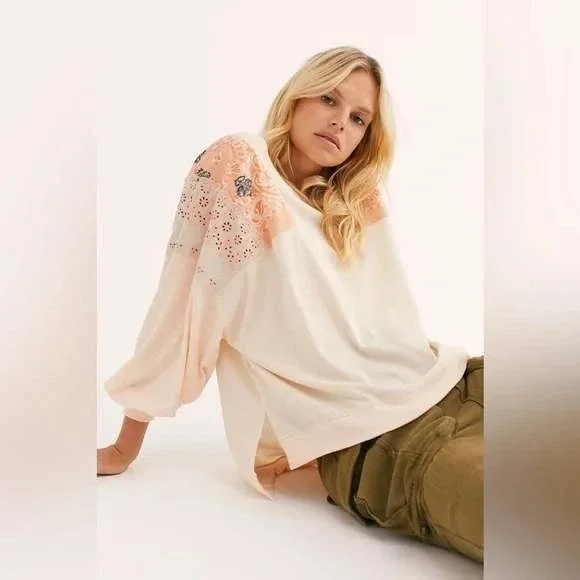 Free People thermal waffle knit‎ long sleeve Feelin It Top in Alabaster Size XS
