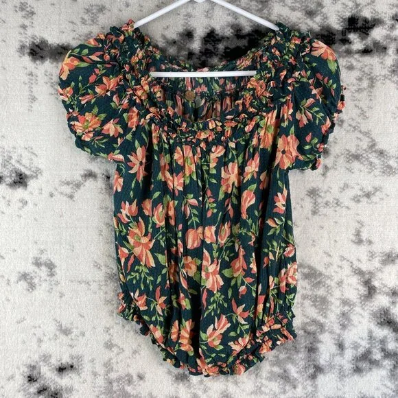 Free People Suki Blouse Women's Size Small Viscose Floral Comfort‎ Casual