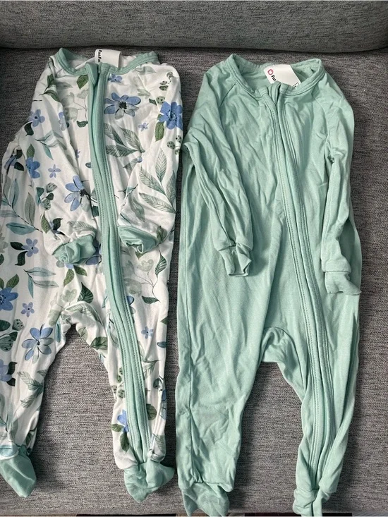 Mint Green Floral and Solid Baby One-Piece Sleepers - Set of 2