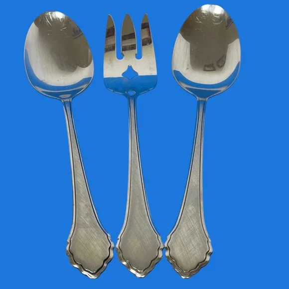 Oneida Summer Mist Autumn Glow Serving Set Silver Stainless 3pc Fork Spoon