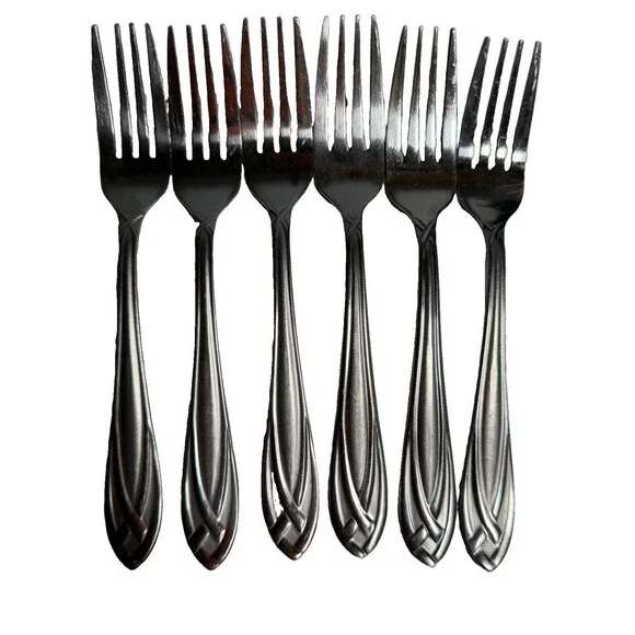 6 Hampton Silversmiths Lace Frosted Salad Forks Stainless Flatware Replacement