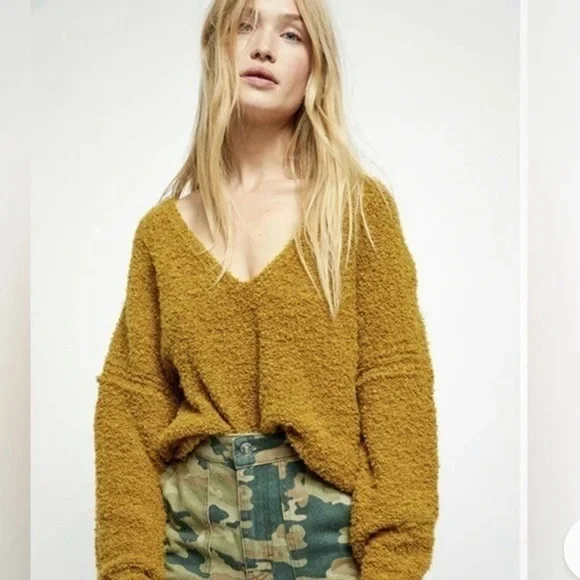 Free people‎ finders keepers cozy boucle  sweater woman S Athens moss v neck