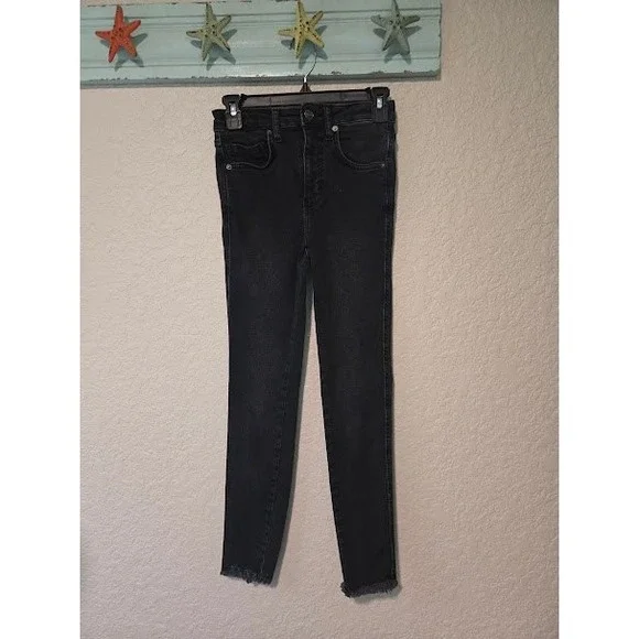 Free People‎ Black Skinny Jeans with Raw Hem