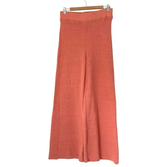 Free People Summer Nights Knit Pants Women M Wide Leg Sweater‎ Coral Beach Boho