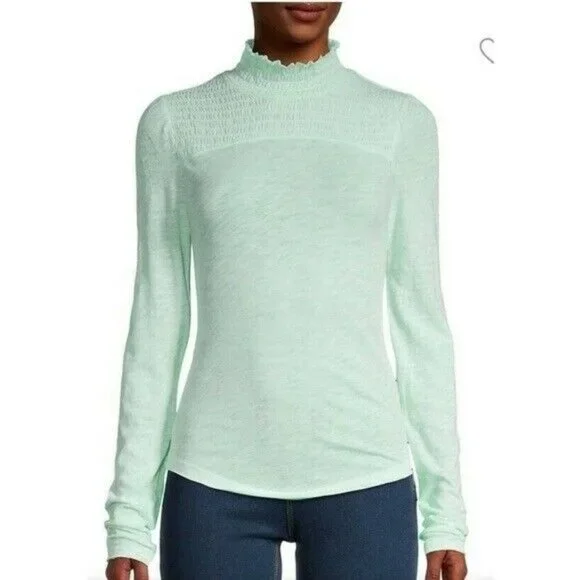 Free People Womens Caroline Gathered Mock‎ Turtleneck in Aqua Size Small