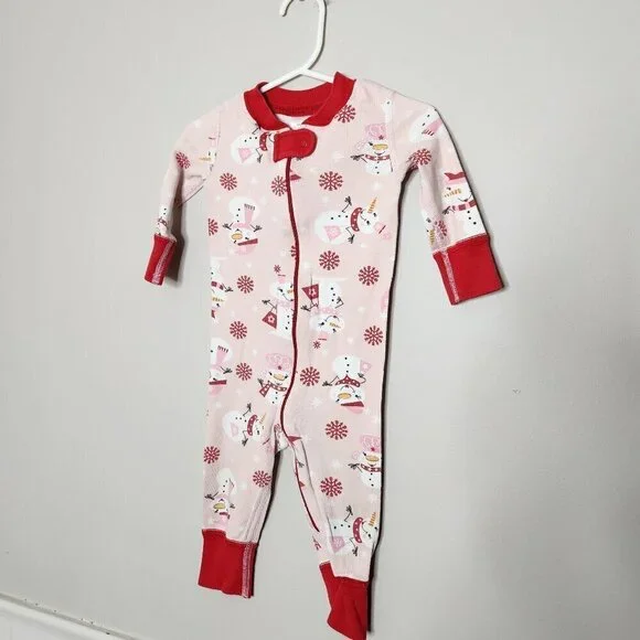 HANNA ANDERSSON Pink Red Snowman Zip Sleeper