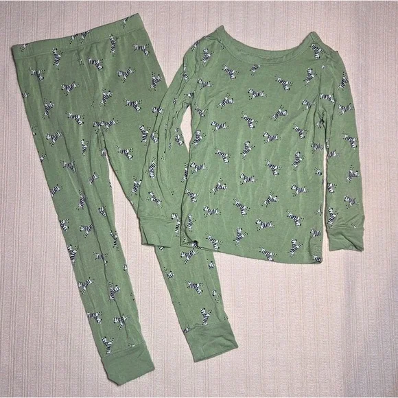 Little Me Sage Green Zebra Print Bamboo Two-Piece Pajama Set Unisex 3T