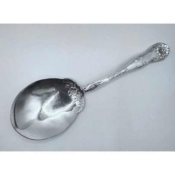 1877 Niagara Falls Silver Co Silverplate Berry Serving Spoon Wild Rose Large