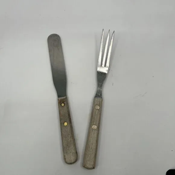 EKCO Stainless USA Wood Handle 3-Prong Granny Fork Spreader Set
