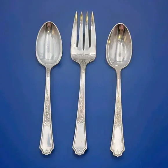 1847 Rogers Bros Ancestral Flatware Silverware Set 3 Pcs 2 Spoon & Serving Fork