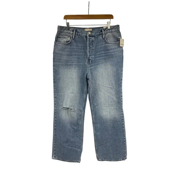 Free People We The Free Holly High Rise Bootcut Jeans Distressed Blue 33 NEW