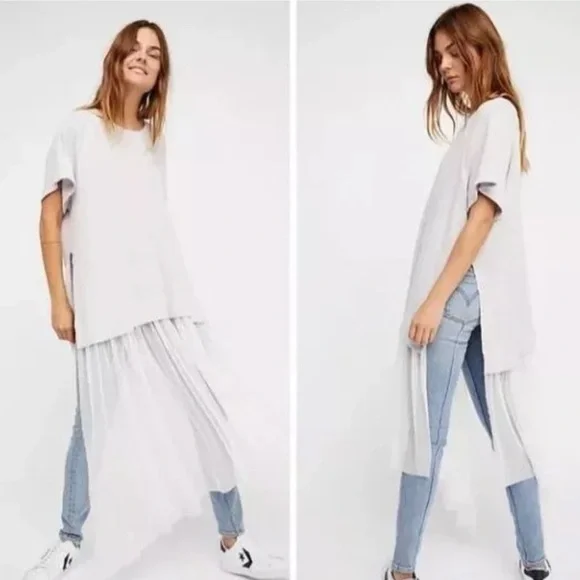 Free People Dance With Me Tee Lilac Thermal Waffle Knit Short Sleeve Top Small
