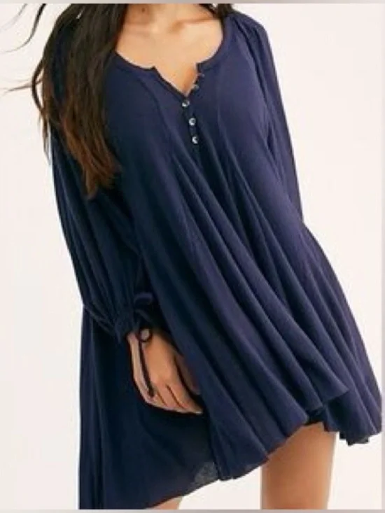 Free People Winter Sun Tunic Dress Navy Blue Size Medium Boho Flowy.   1